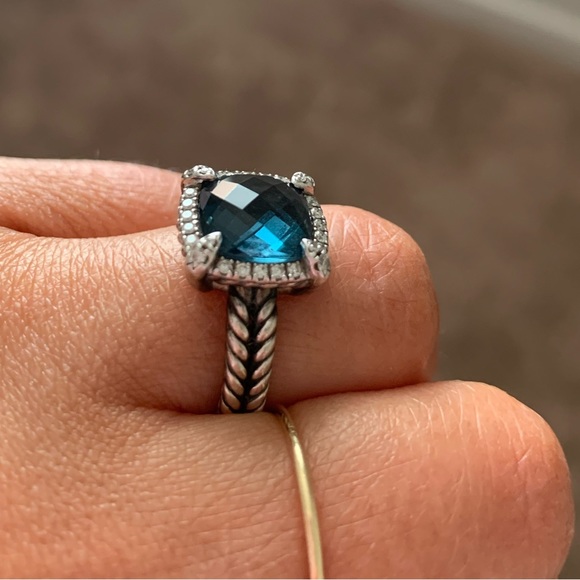 David Yurman Chataine Small Pave Bezel Ring with Diamonds size 6, blue topaz - Picture 5 of 11
